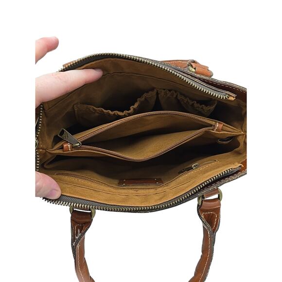 Patricia Nash Heritage Collection Angela Brown Leather Satchel Shoulder Handbag - Picture 8 of 10